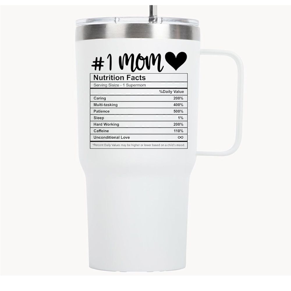 Sandjest Mom Nutrition Facts 20 oz Stainless Steel Tumbler. NWT. Giftable